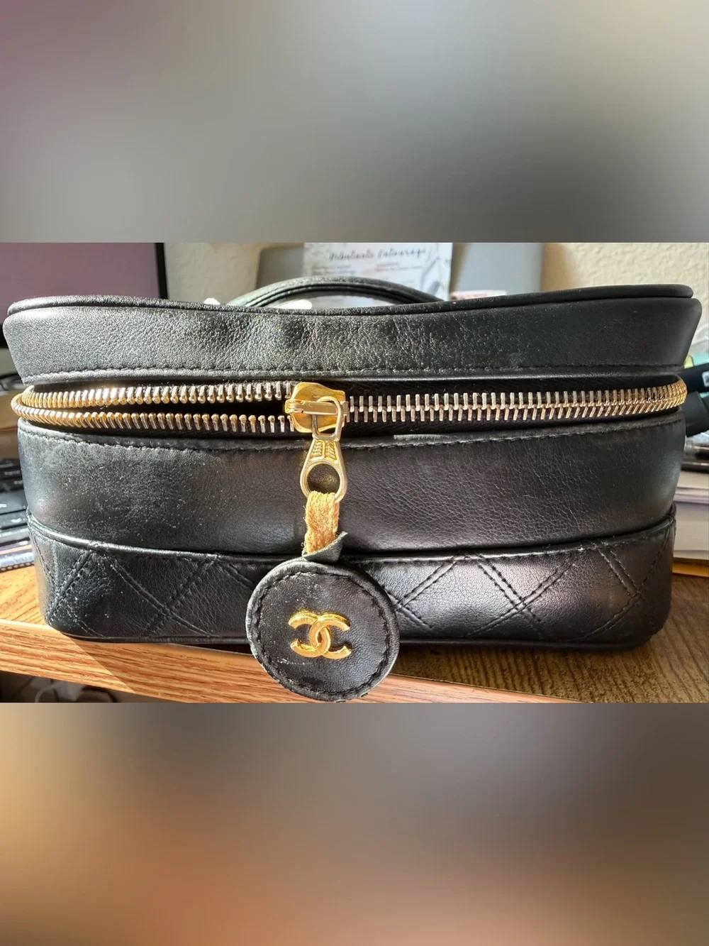 Chanel Vintage Vanity Cosmetic Case – Black Lambskin | 24K Gold-Plated Hardware